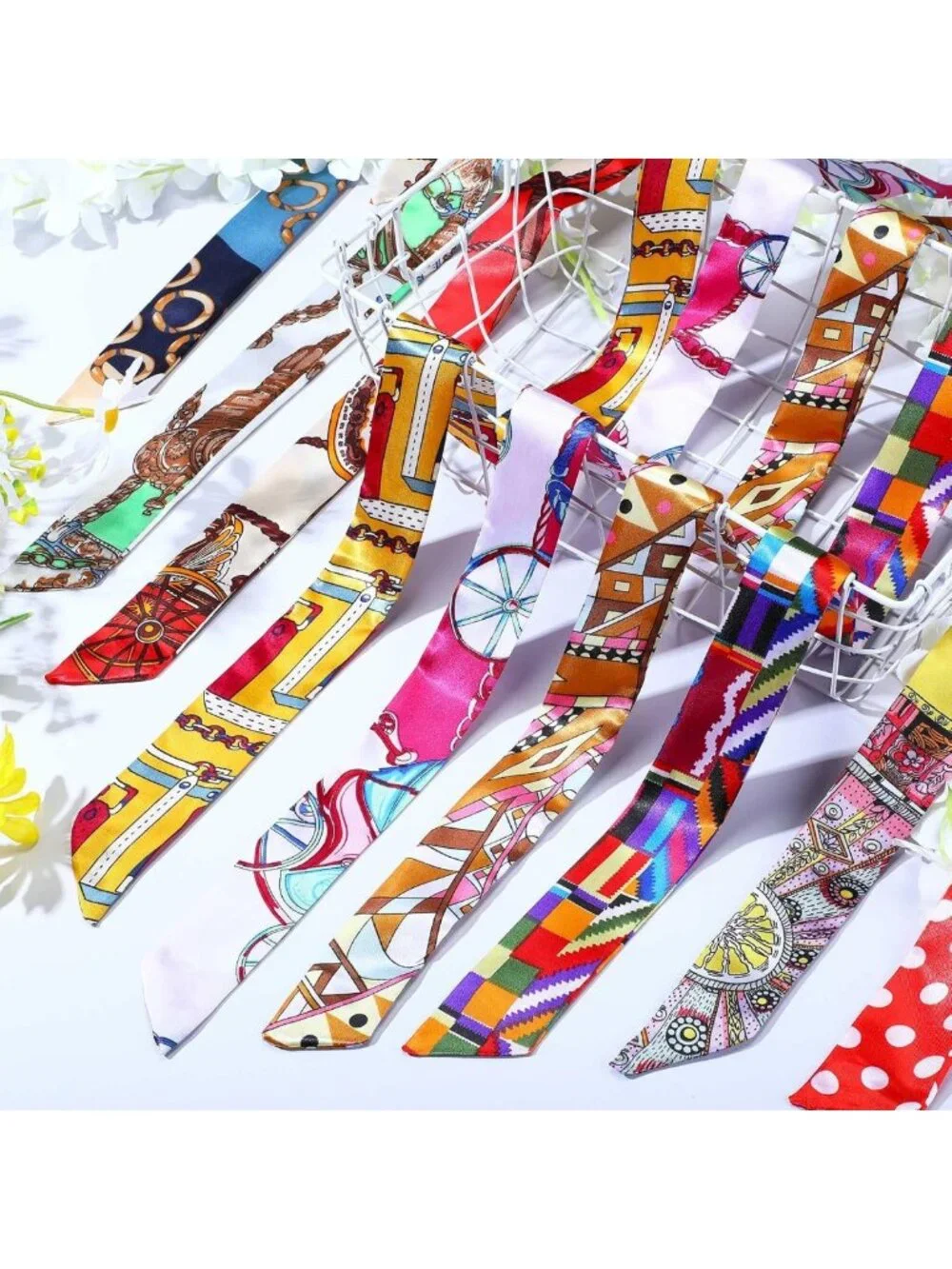 60 Pcs Women's Handbag Scarves | Satin Hair Purse Ribbons & Silk Headbands